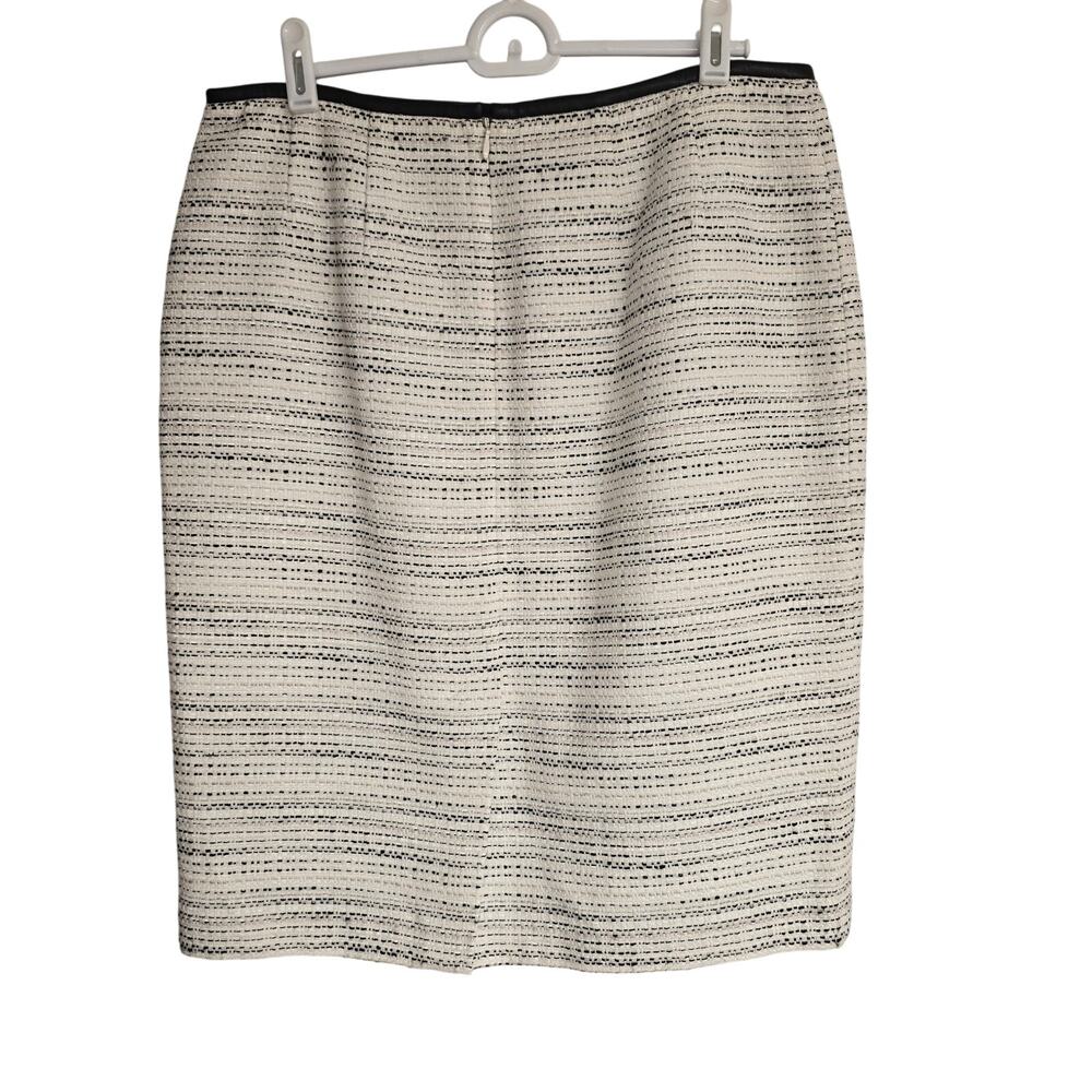 NEW NWT Calvin Klein White & Black Tweed Pencil Skirt Faux Leather Trim | Size 8 - Picture 2 of 10